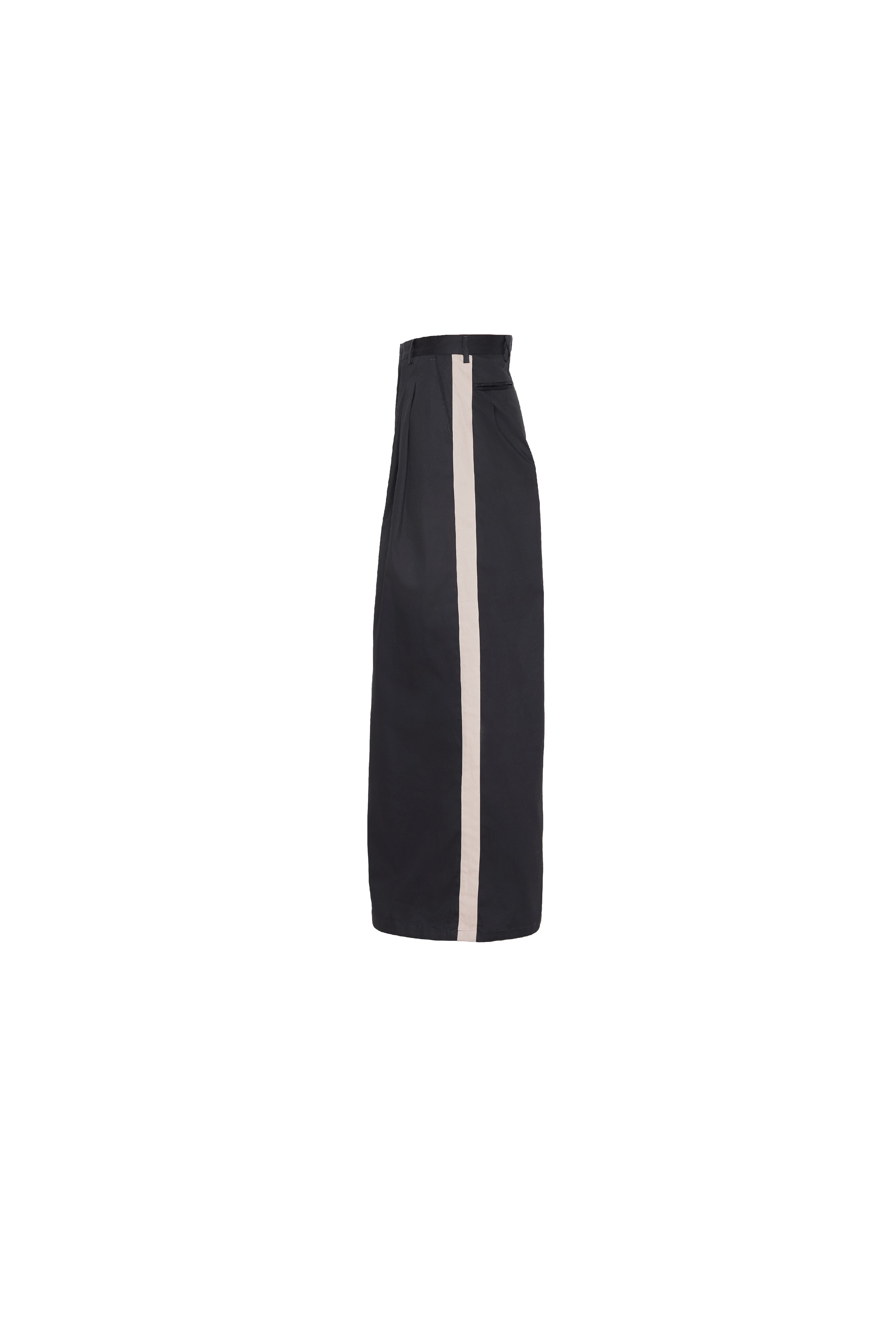 Black Drill Pants with Beige Stripe