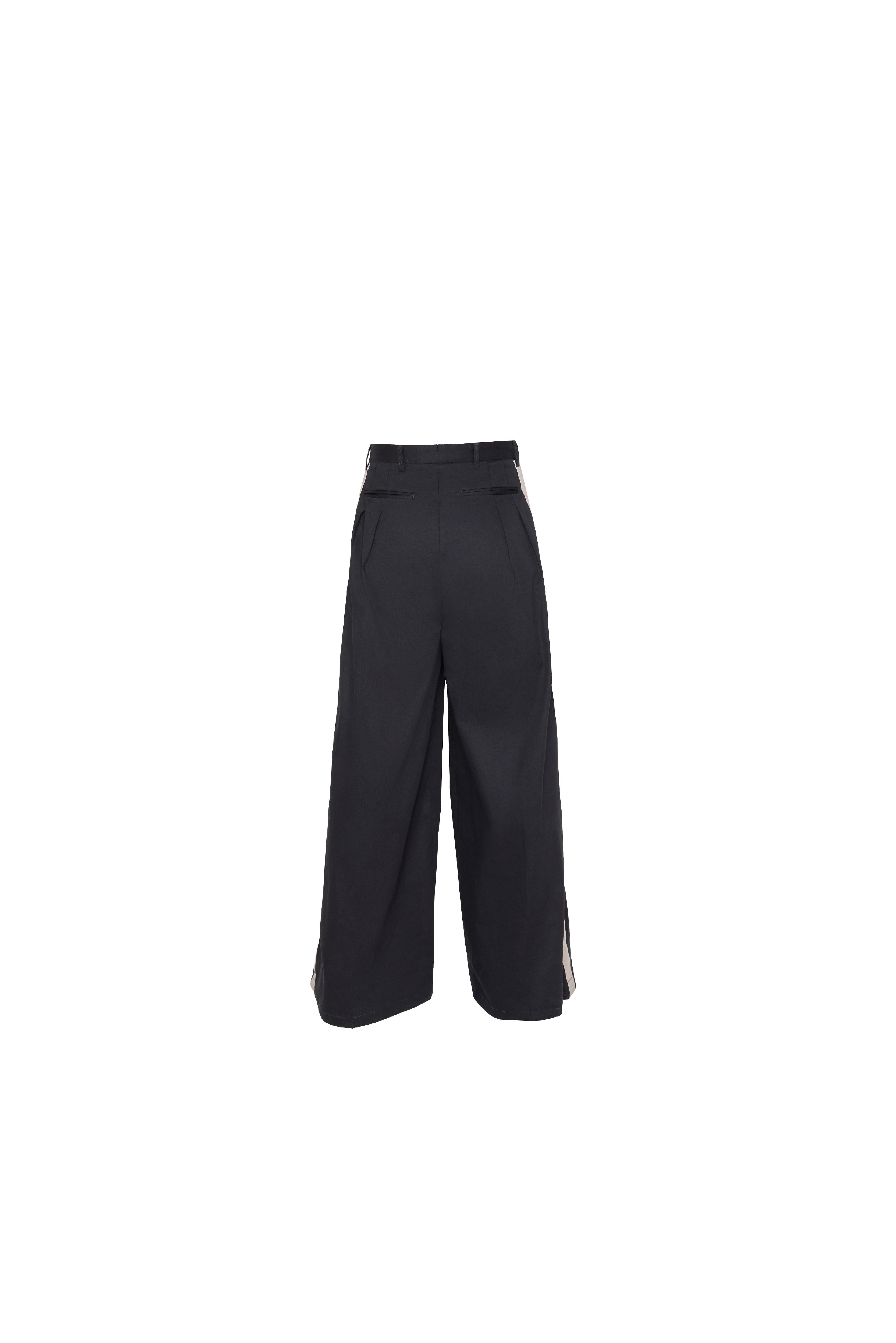 Black Drill Pants with Beige Stripe